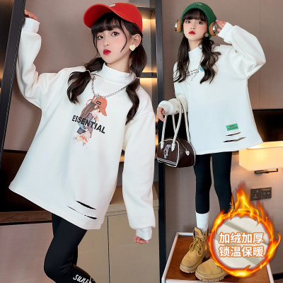 中长款白色上衣女孩大童打底衫