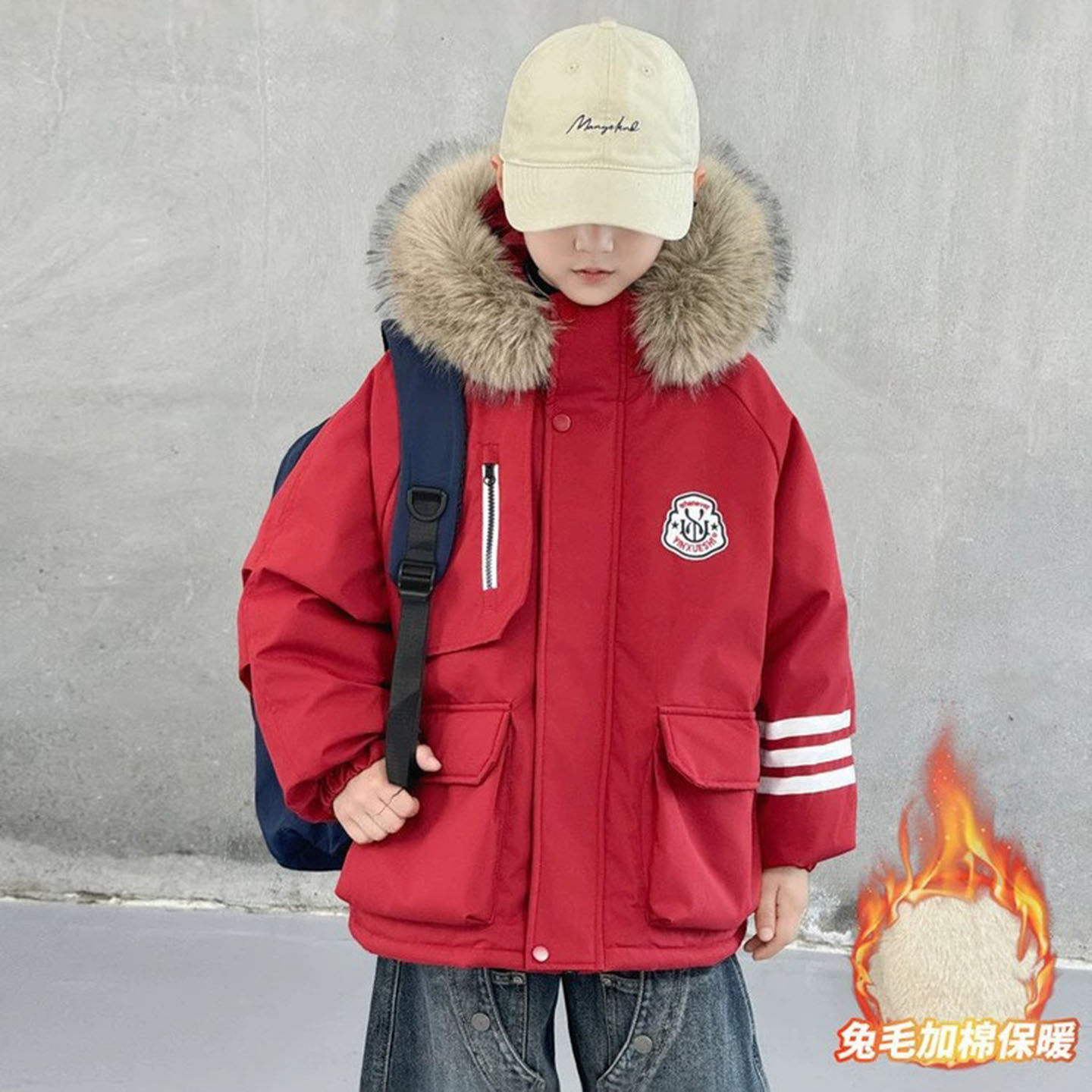男童加绒加厚棉服外套2026新款中大童装中长款男孩秋冬季棉袄洋气