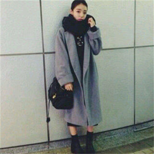 日单宽松茧型水原希子西装领双排扣羊毛呢子中长款保暖廓形女大衣