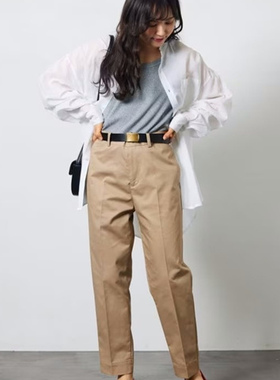 freaks store春秋款棉混斜纹休闲锥形裤高腰直筒纯色女裤锦衣郎