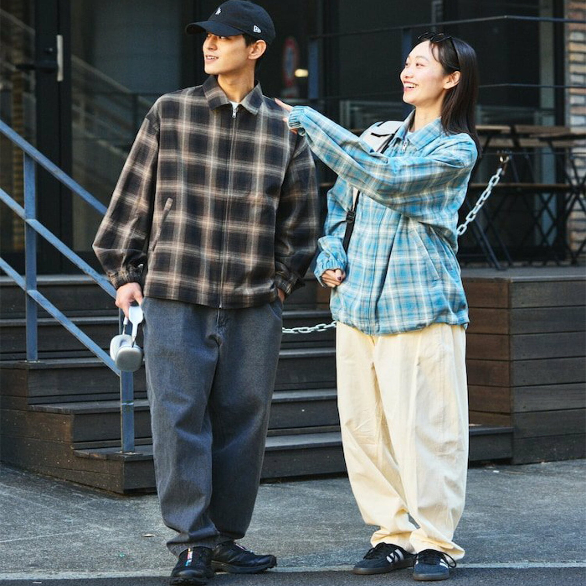 freaks棉宽松休闲格纹情侣夹克