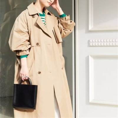 fs日潮秋冬长款廓形女风衣外套