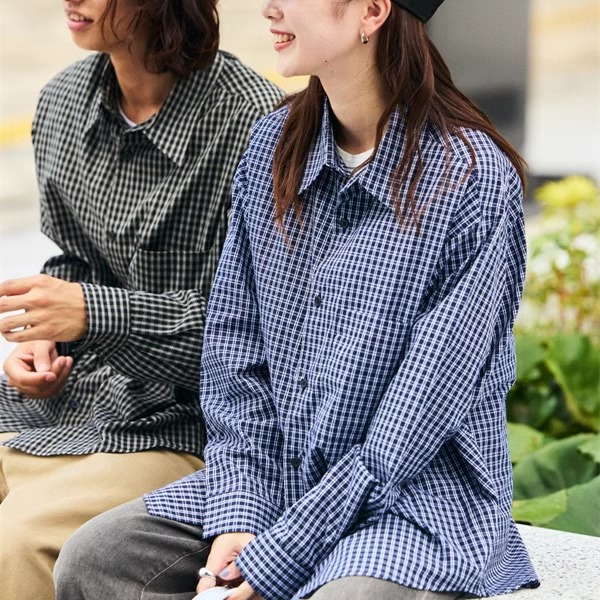 freaks长袖男女格子休闲衬衣宽松
