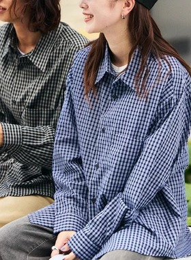 freaks store25秋冬棉格子尖领廓形百搭宽松休闲男女长袖衬衣衬衫