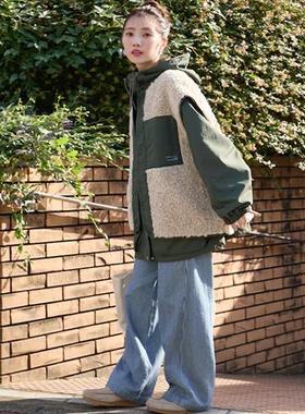 freaks store25春新品山地派克毛毛马甲外套女休闲两件套坎肩怪兽