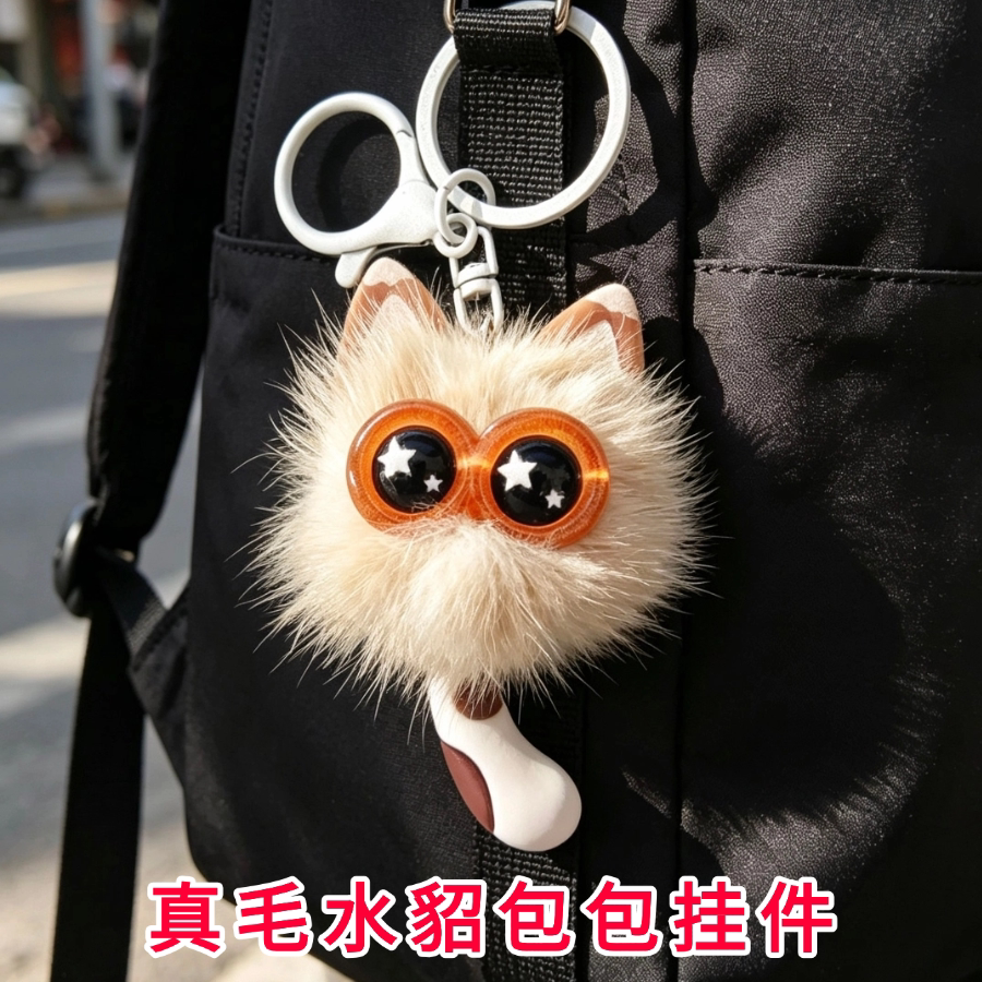真毛水貂可爱猫咪钥匙扣挂件