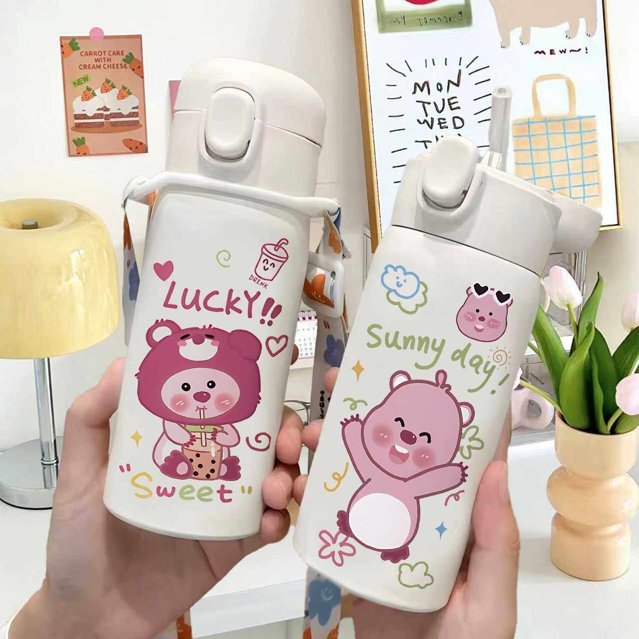 吸管保温杯女生便携不锈钢水壶