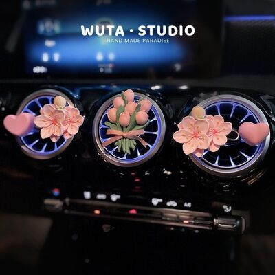 ins粉色系桃花郁金香花朵车载香薰汽车出风口装饰扩香石摆件可爱