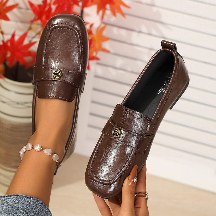 小羊皮小皮鞋女粗跟单鞋山春秋季一脚蹬5.5cm复古高跟乐福鞋