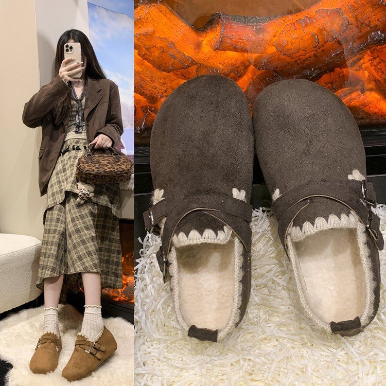 ！绒里！平底皮带扣懒人女款冬天丑萌勃肯瓢鞋G812520-7A