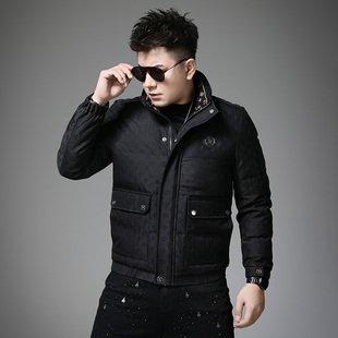 欧洲站2025新款冬季保暖立领刺绣羽绒服男90白鸭绒高级感休闲外套