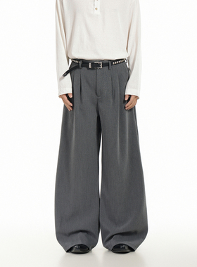 GCINIM401极简风灰色阔腿西裤男宽松垂感设计感休闲长裤秋季
