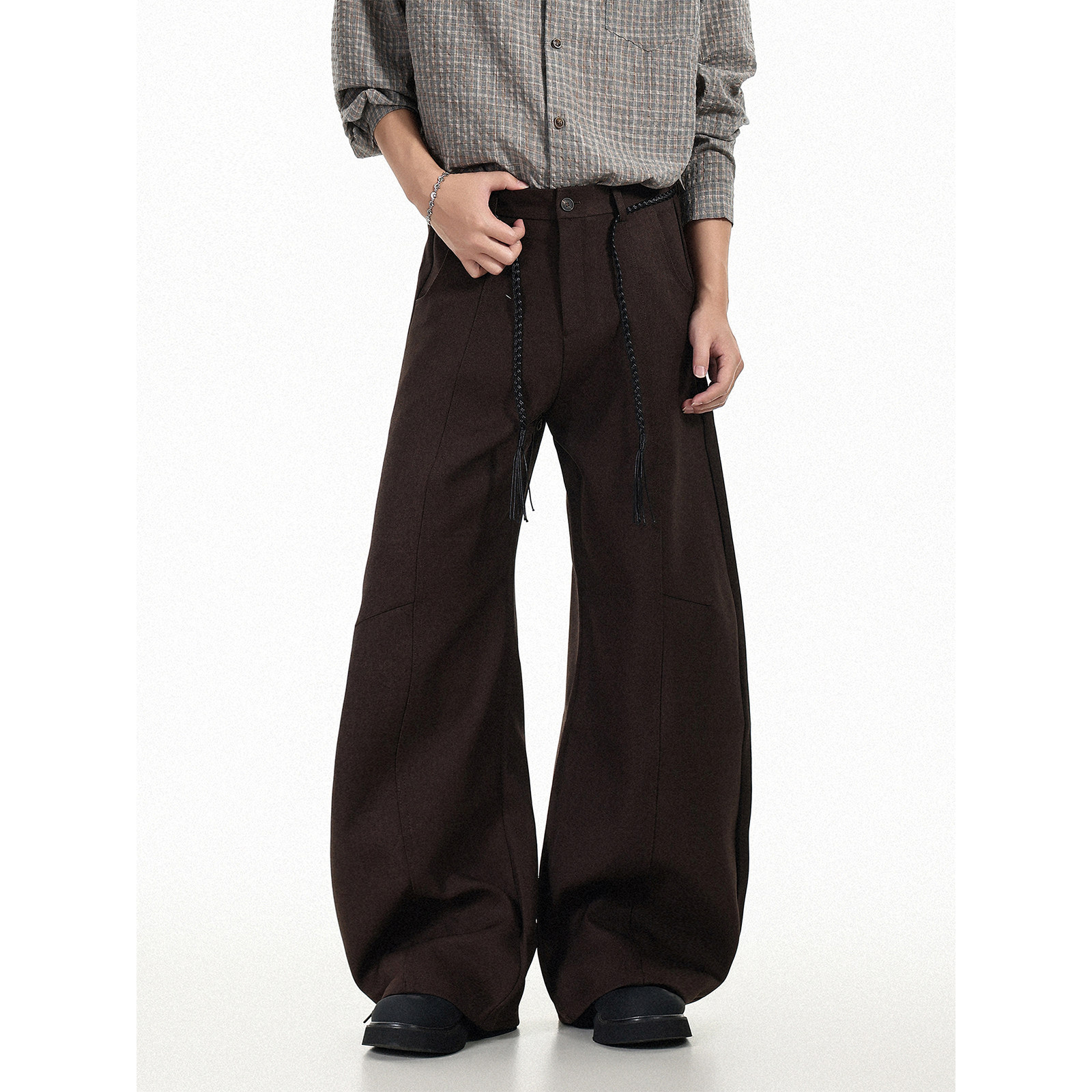 GCINIM401复古风咖啡色阔腿裤男女抽绳腰带宽松长裤美式休闲裤,男装,休闲裤,淘宝优惠券,粉丝福利购,淘宝优惠卷