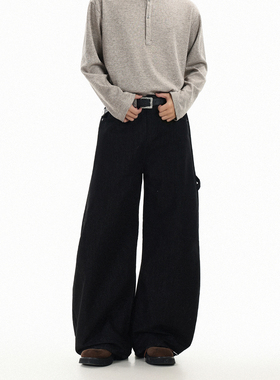 GCINIM401美式复古阔腿黑色裤子男女宽松直筒长裤高级感牛仔裤