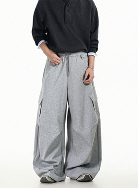 GCINIM401美式复古松弛感多口袋灰色阔腿卫裤街头宽松垂感工装裤