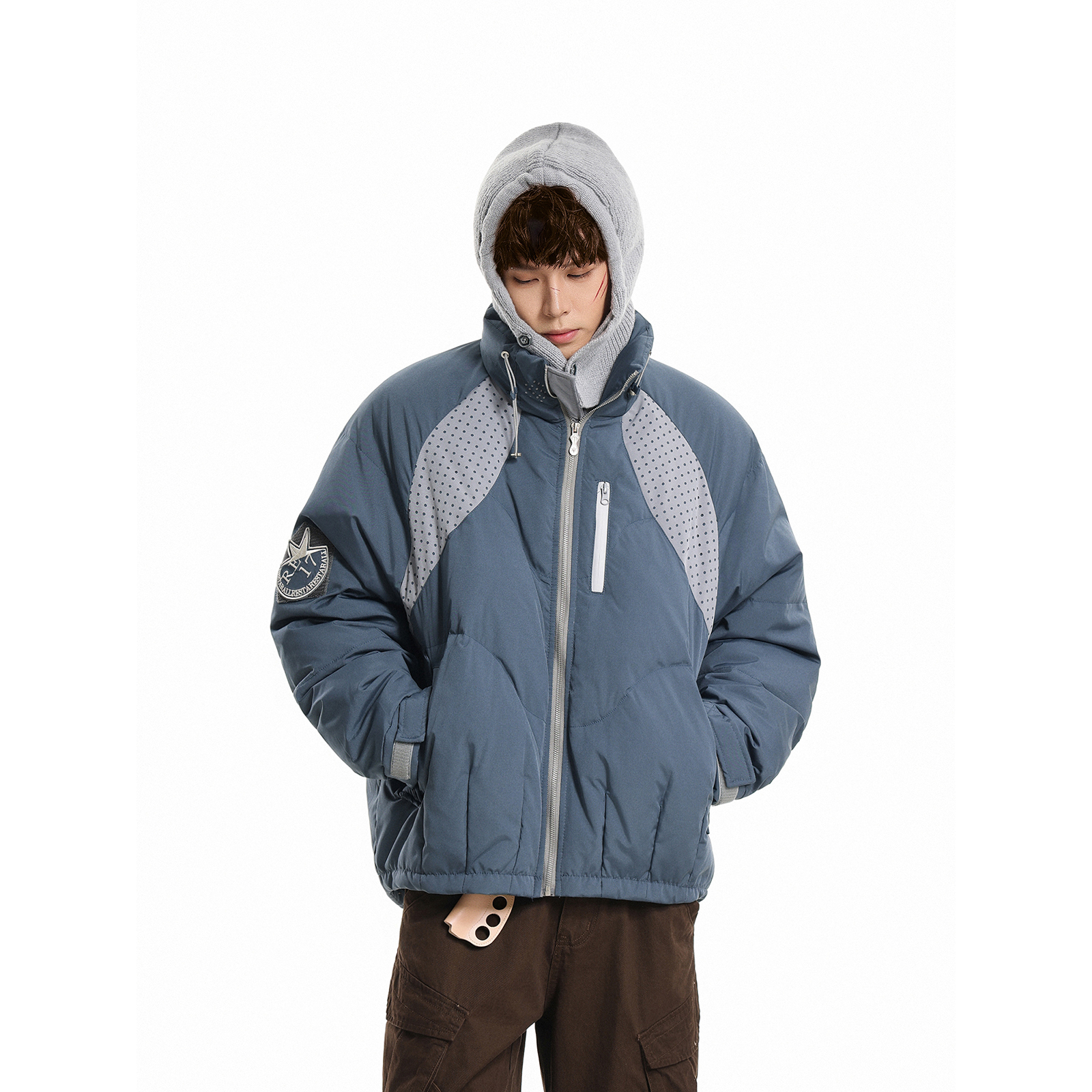 GCINIM401可拆卸针织帽拼接棉衣男冬季加厚保暖宽松美式潮牌外套