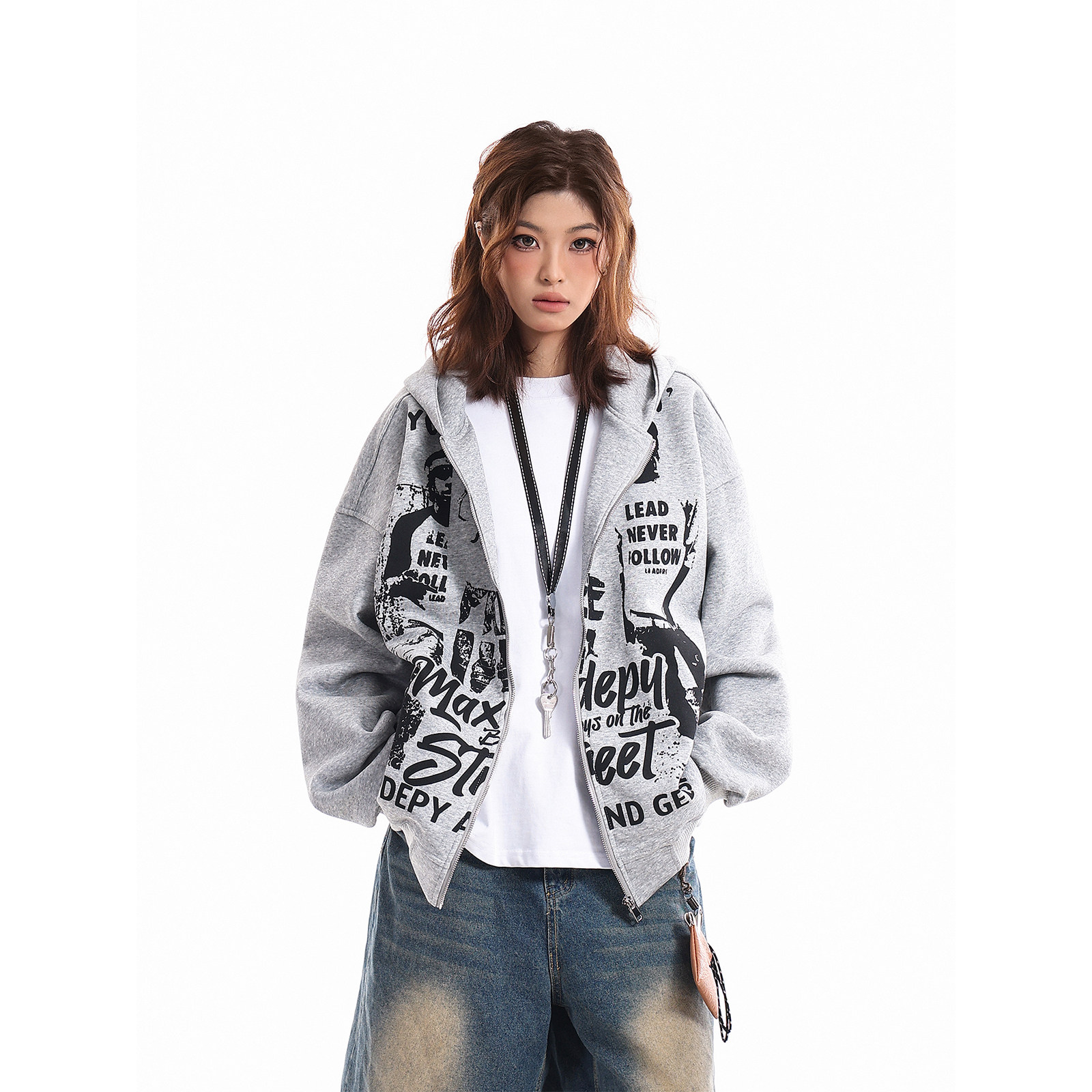 GCINIM401美式街头复古印花连帽卫衣女宽松拉链开衫外套女穿搭,女装/女士精品,卫衣/绒衫,淘宝优惠券,粉丝福利购,淘宝优惠卷