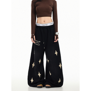 男女宽松直筒百搭长裤 GCINIM401美式 街头休闲风黑色星星印花卫裤