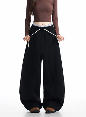 GCINIM401美式复古高级感拼接腰头男女宽松垂直黑色直筒休闲长裤