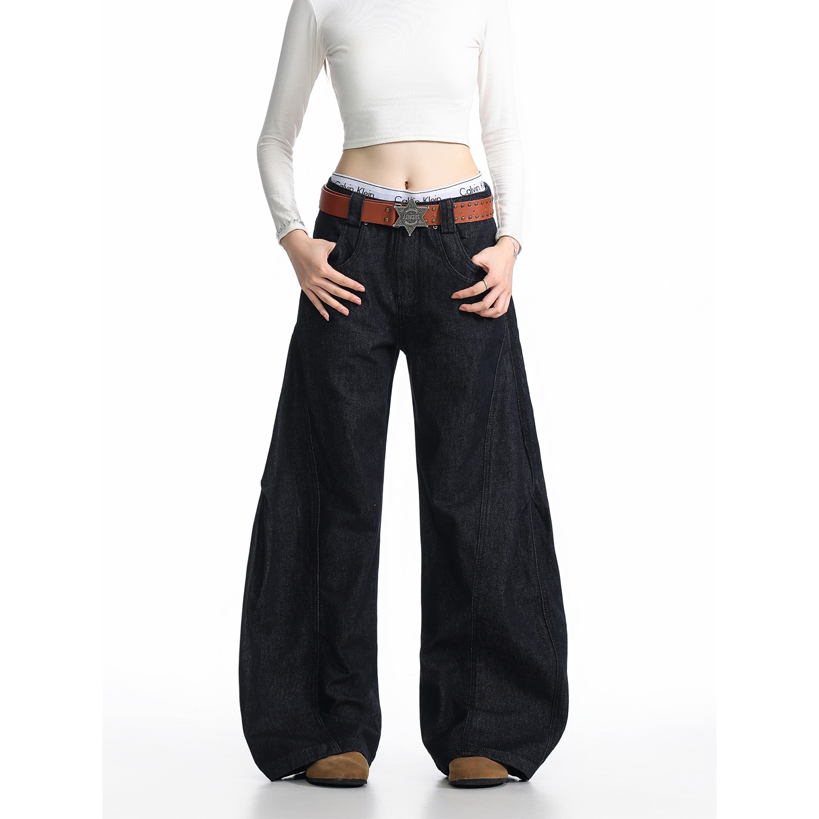 阔腿牛仔裤男女秋宽松休闲裤子