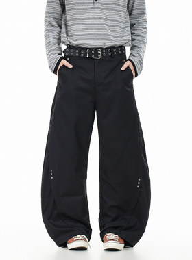 GCINIM401高级感铆钉黑色阔腿裤男廓形慵懒垂感长裤酷感暗黑风