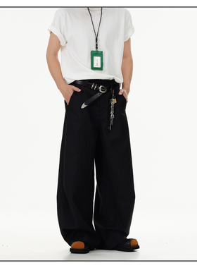 GCINIM401男女美式垂坠阔腿休闲裤简约高级感黑色弯刀西裤