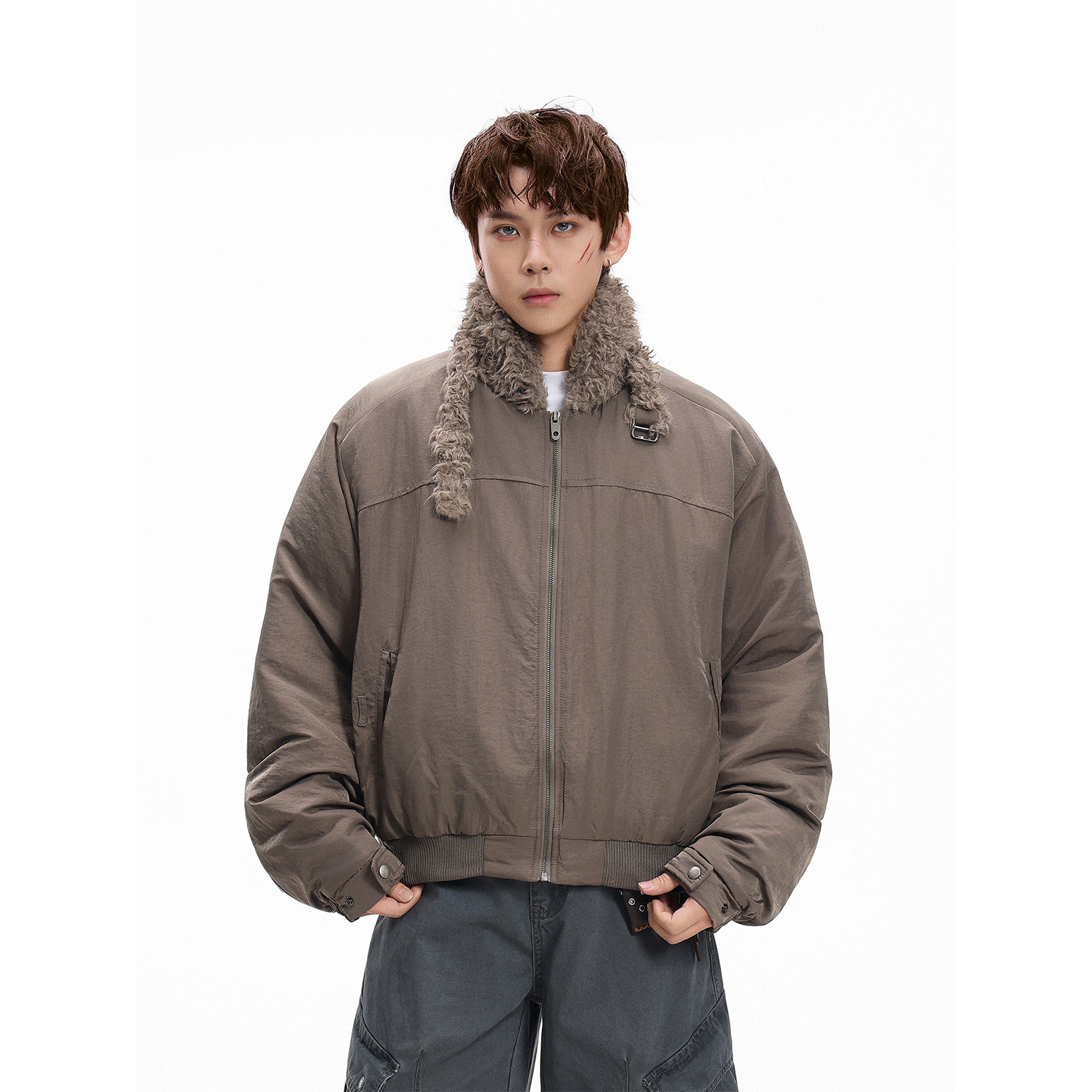 GCINIM401美式复古立领飞行员夹克棉服男女宽松毛领棉衣工装外套