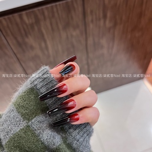 柒贰零Nail 甲片穿戴甲可拆卸贴片假指甲 暗黑超A黑红渐变美甲