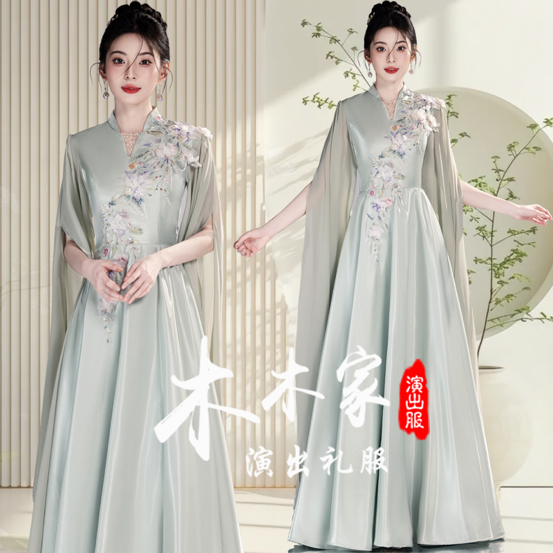 新款中国风古筝比赛服大合唱团独唱礼服女长裙气质学生艺考演出服