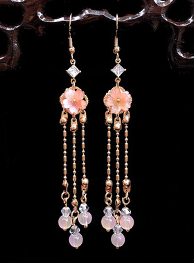 原创925银汉服古风耳环流苏耳夹古装配饰女气质复古耳饰长款耳坠