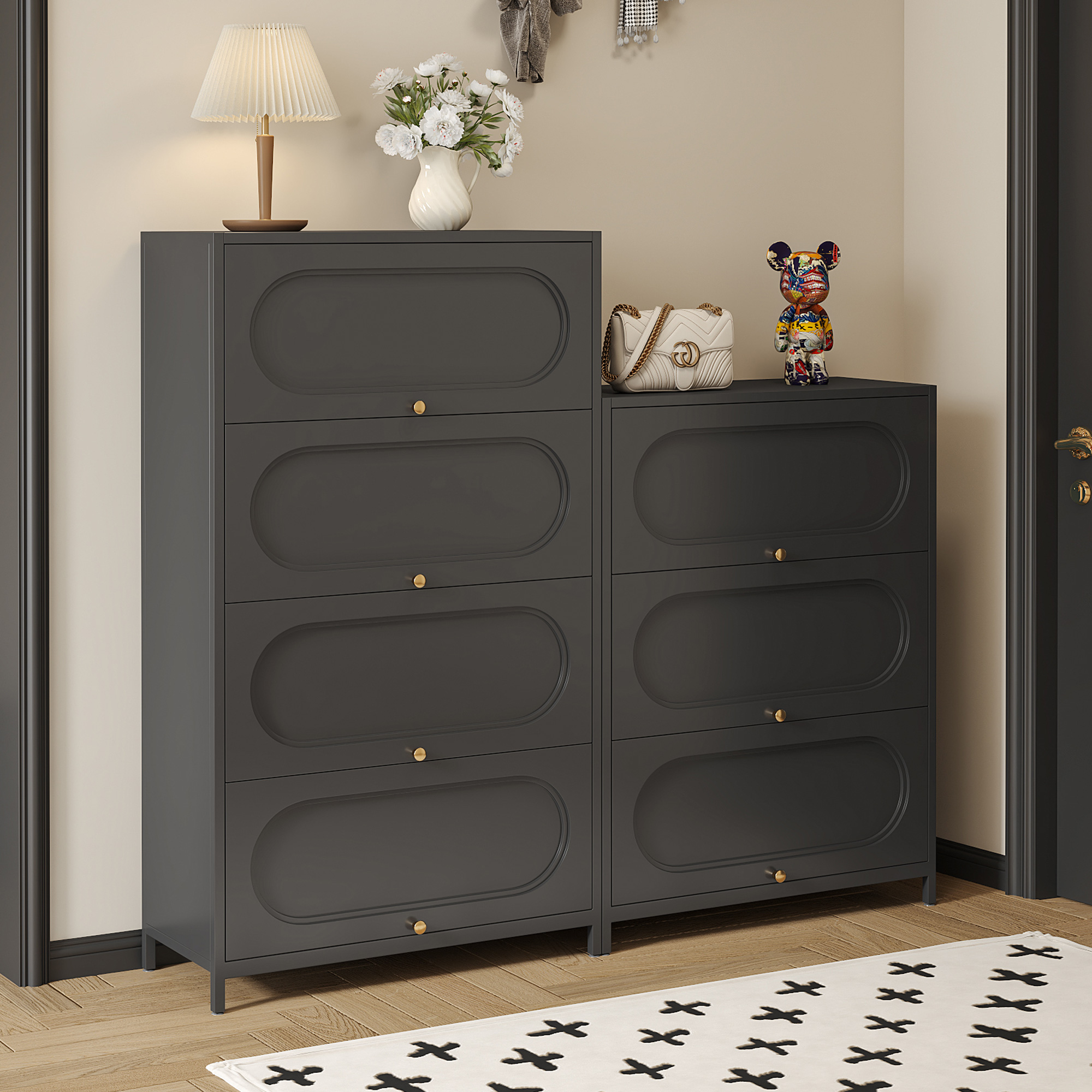 家用鞋柜门口钢制落地多层防尘