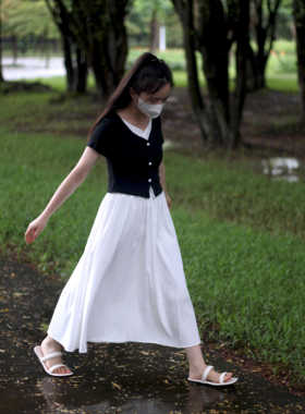 150小个子白色半身裙女夏季新款高腰A字裙春秋伞裙气质百搭长裙子