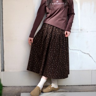 150小个子纯棉复古碎花半身裙女秋冬遮胯高腰蛋糕裙中长A字裙胖MM