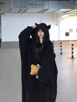 Little Devil Couple Pajamas: New Coral Fleece thickened Men's Black nightgown Long Home Wear set for women's autumn and winter thumbnail 4