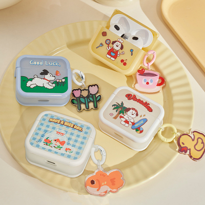 Pumzika原创小狗金鱼格子可爱适用苹果AirPods3/4 pro1/2耳机保护套带挂件软蓝色磨砂透明耳机盒