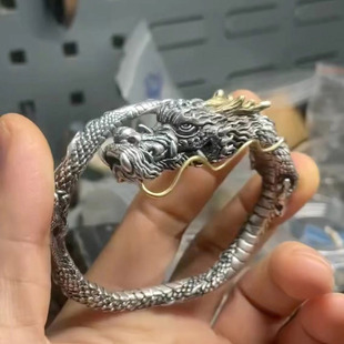 仙界原创手工纯银龙形龙鳞手镯男复古泰银霸气潮手环龙生肖骨
