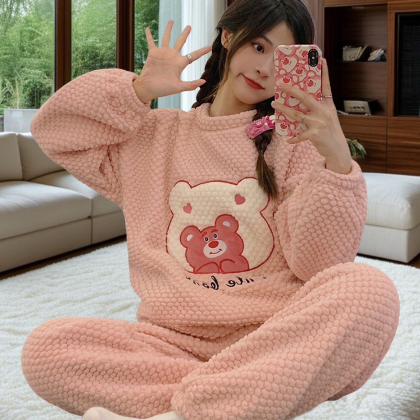 少女大学生保暖加厚卡通睡衣套装