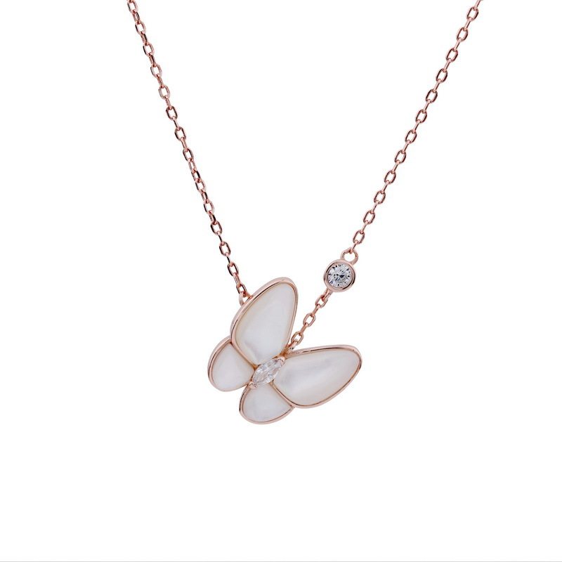 精选白贝母蝴蝶锁骨项链925纯银女网红同款小众设计轻奢礼物206