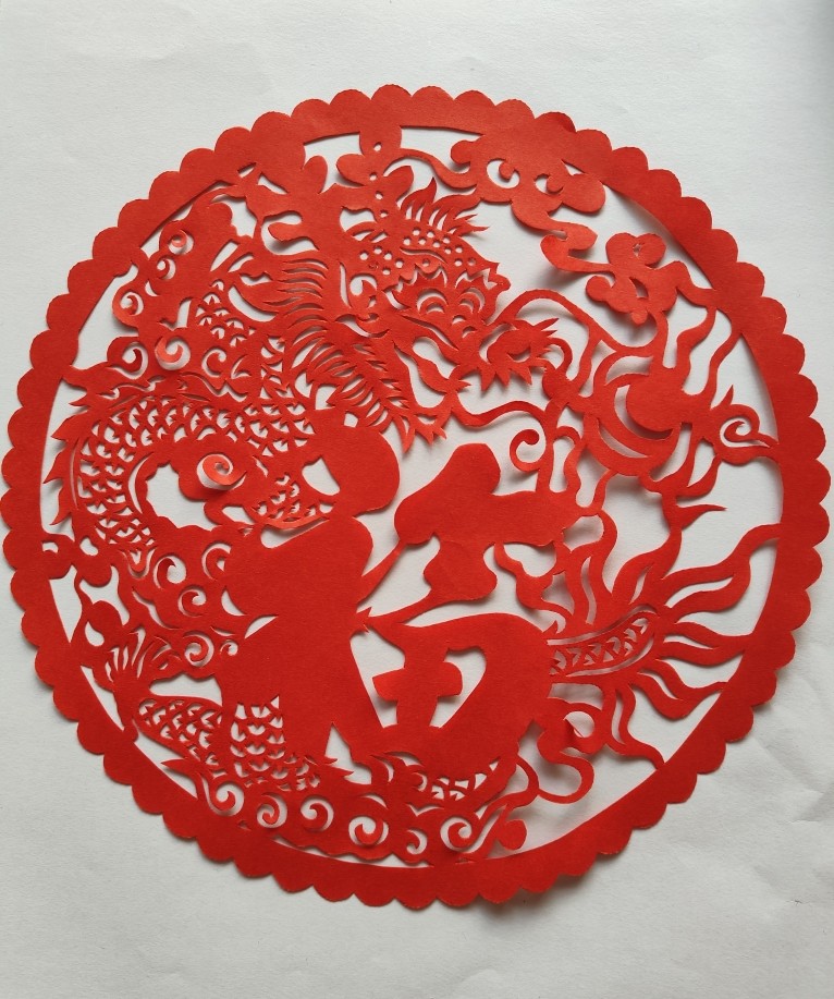 龙年福龙红色剪纸窗花剪画门墙玻璃贴纯手工双面红宣纸十二生肖龙