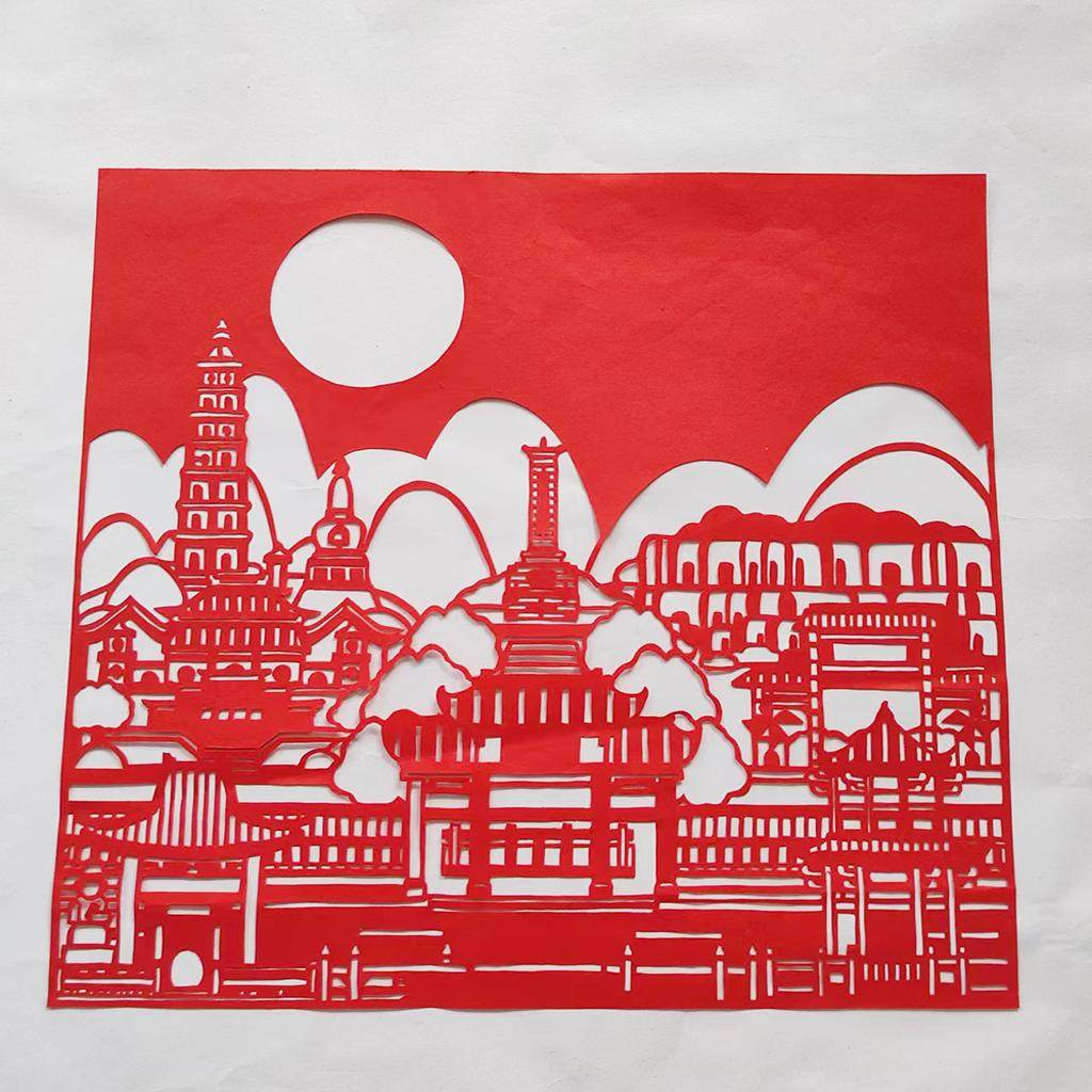 建筑陕西风景回延安窑洞新品剪纸窗花装饰画手工镂空宣纸红色故事