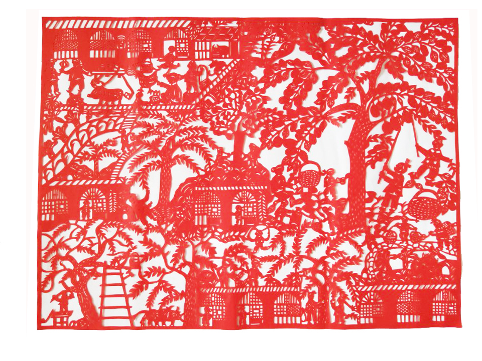 丰收 新农村富裕生活红色剪纸窗花装饰画社区文化纯手工红纸