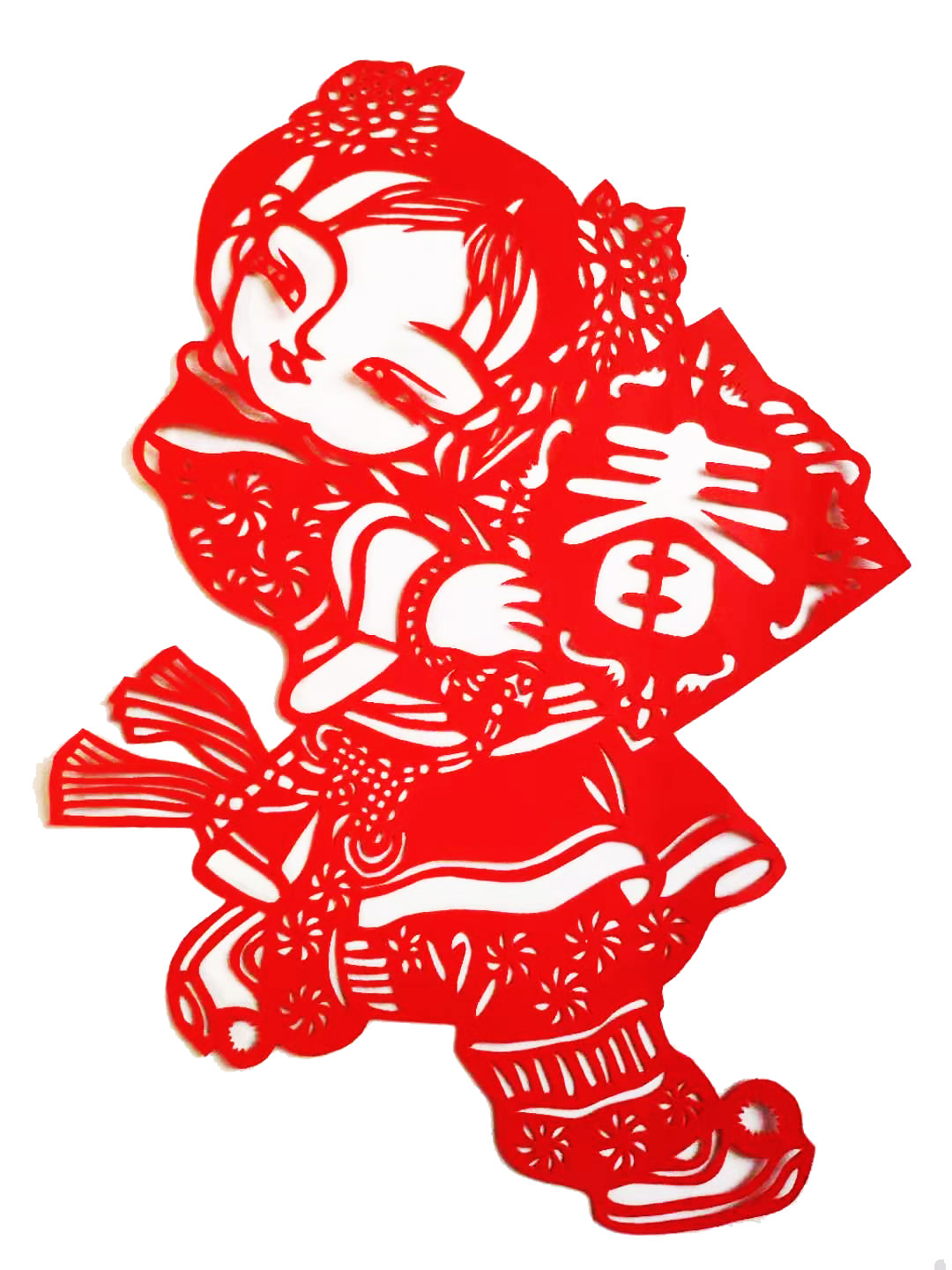 福娃春娃爆款红色剪纸窗花门玻璃装饰喜庆画2022虎年春节过年春福