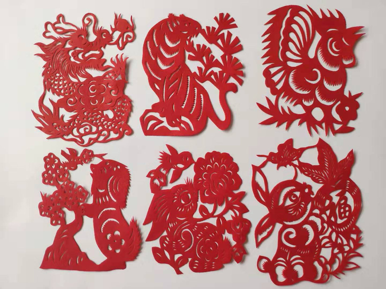 虎 兔 龙 鸡 狗 动物剪纸 纯手工儿童学生剪纸 双面红宣纸 小尺寸