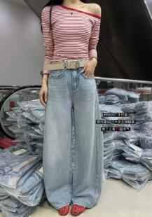 XOXO牛仔66007，春季新款高腰显瘦烫钻直筒微弯刀牛仔裤女