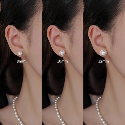 大珍珠耳钉999纯银耳钉女珍珠耳钉女士轻奢高级感珍珠耳环耳饰新