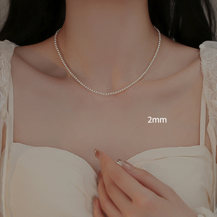 2mm小米珠施家珍珠项链女小众锁骨链毛衣链珠链超细气质百搭饰品
