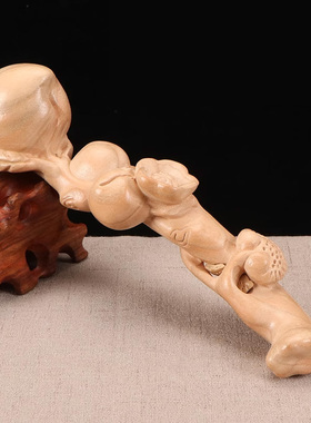 桃木灵芝寿桃如意木雕摆件