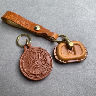 适用于印第安侦察兵摩托车改装件复古个性定制牛皮钥匙扣套包