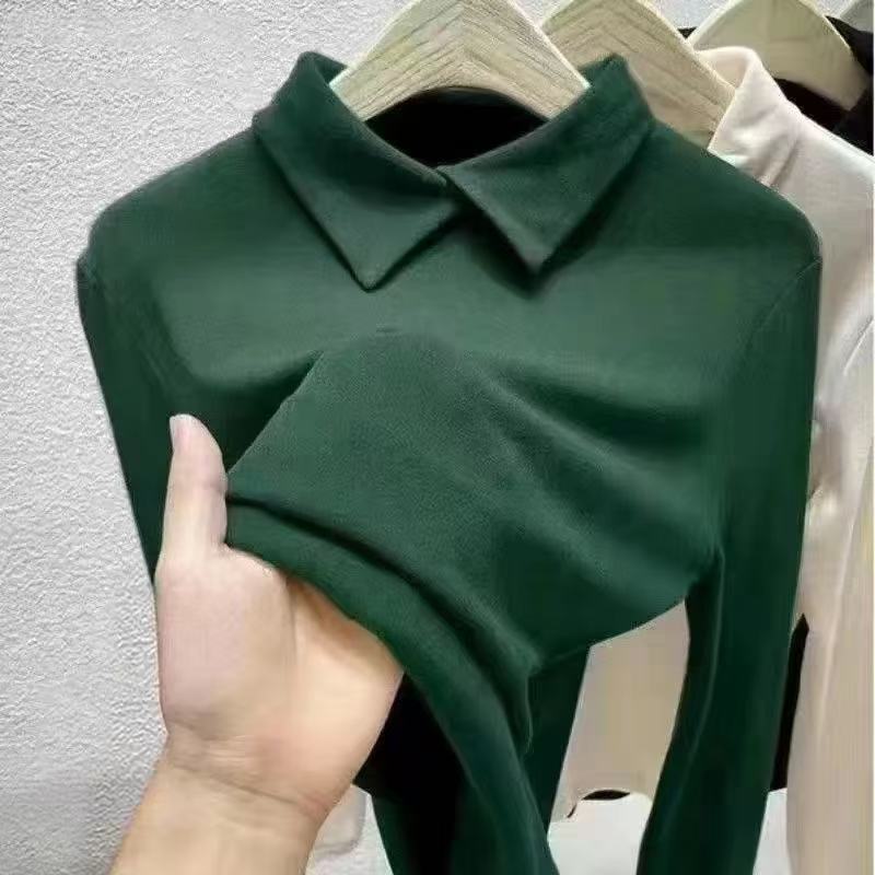 气质POLO领韩版2025新款秋冬单/两件德绒修身内搭百搭长袖上衣