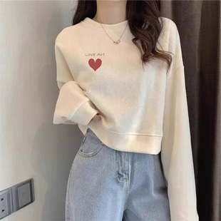 2024新款高腰设计薄款春秋外套短款卫衣小个子圆领长袖上衣百搭